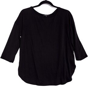 Express Boat Neck Top Womens Medium Black Long Sleeve High Low Hem Modal Relaxed